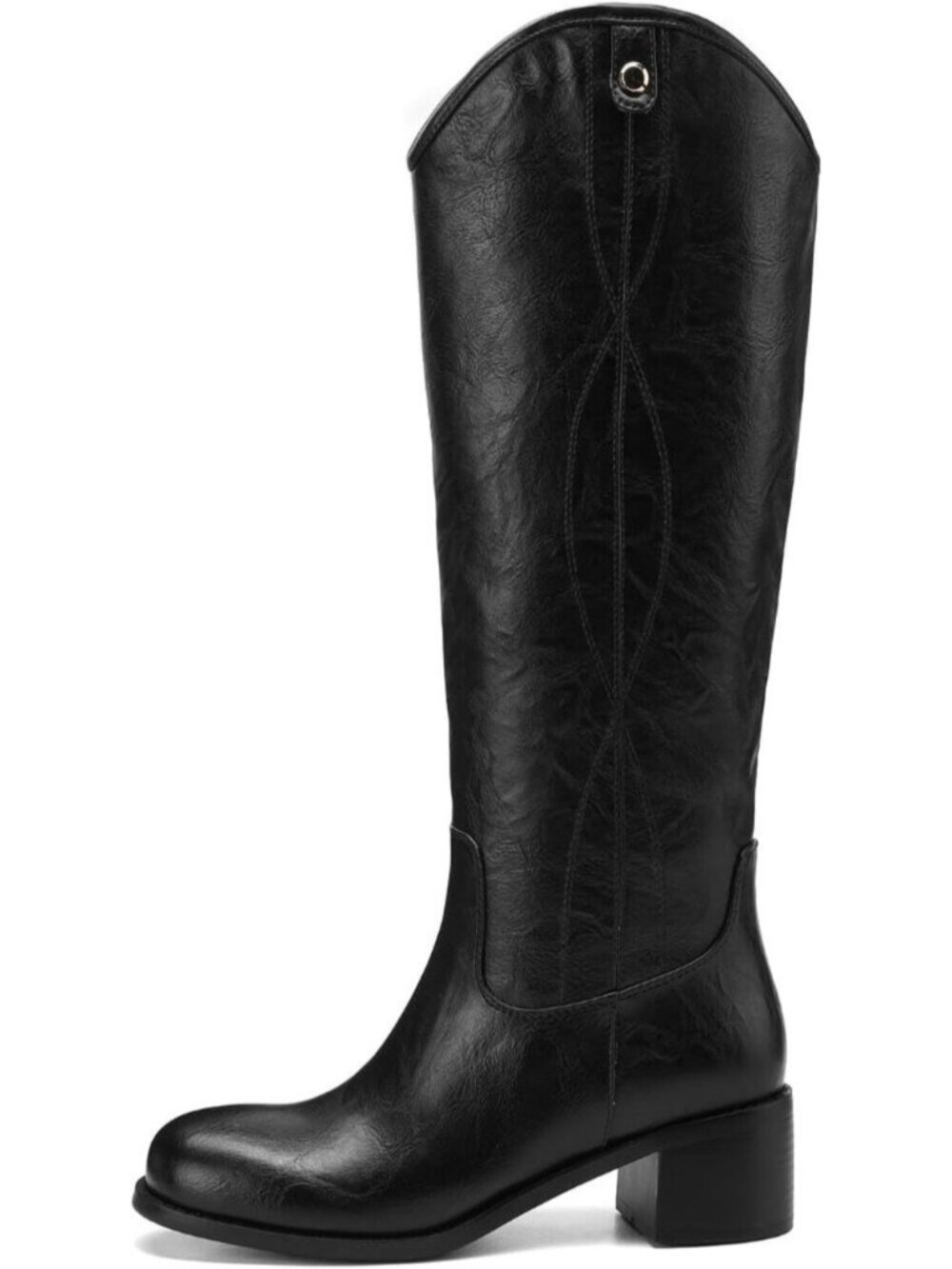 Women's Black Square Toe Chunky Block Heel Casual Campus Tall Boots Western